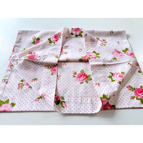Vintage 70s pillowcase, pink floral, polka dots, cottage core, single casing - Picture 7 of 10